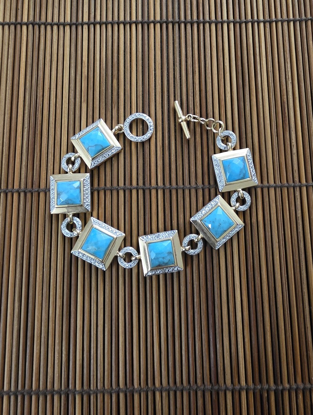 925 Silver Turquoise Yellow Gold Bracelet